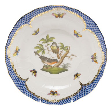 Herend Rothschild Bird Blue Border Dessert Plate - Motif 02 8.25"d - Blue Border