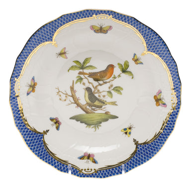 Herend Rothschild Bird Blue Border Dessert Plate - Motif 03 8.25"d - Blue Border