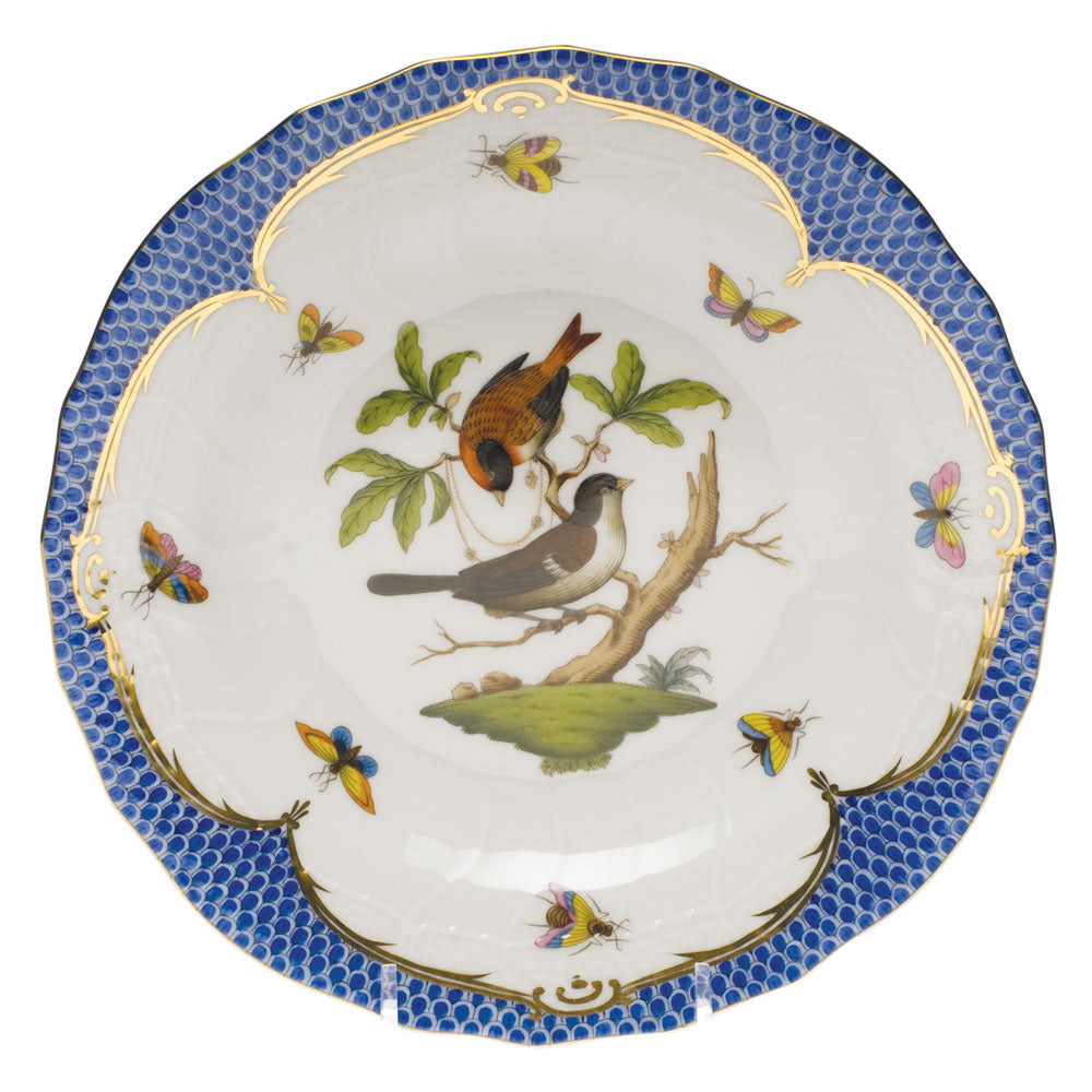 Herend Rothschild Bird Blue Border Dessert Plate - Motif 04 8.25"d - Blue Border