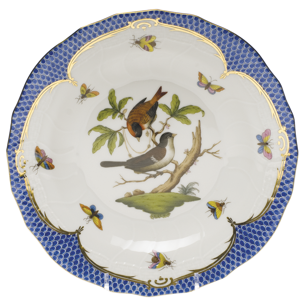 Rothschild Bird Blue Border Dessert Plate - Motif 04 8.25"d