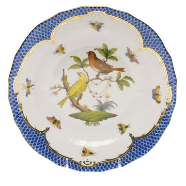 Herend Rothschild Bird Blue Border Dessert Plate - Motif 06 8.25"d - Blue Border