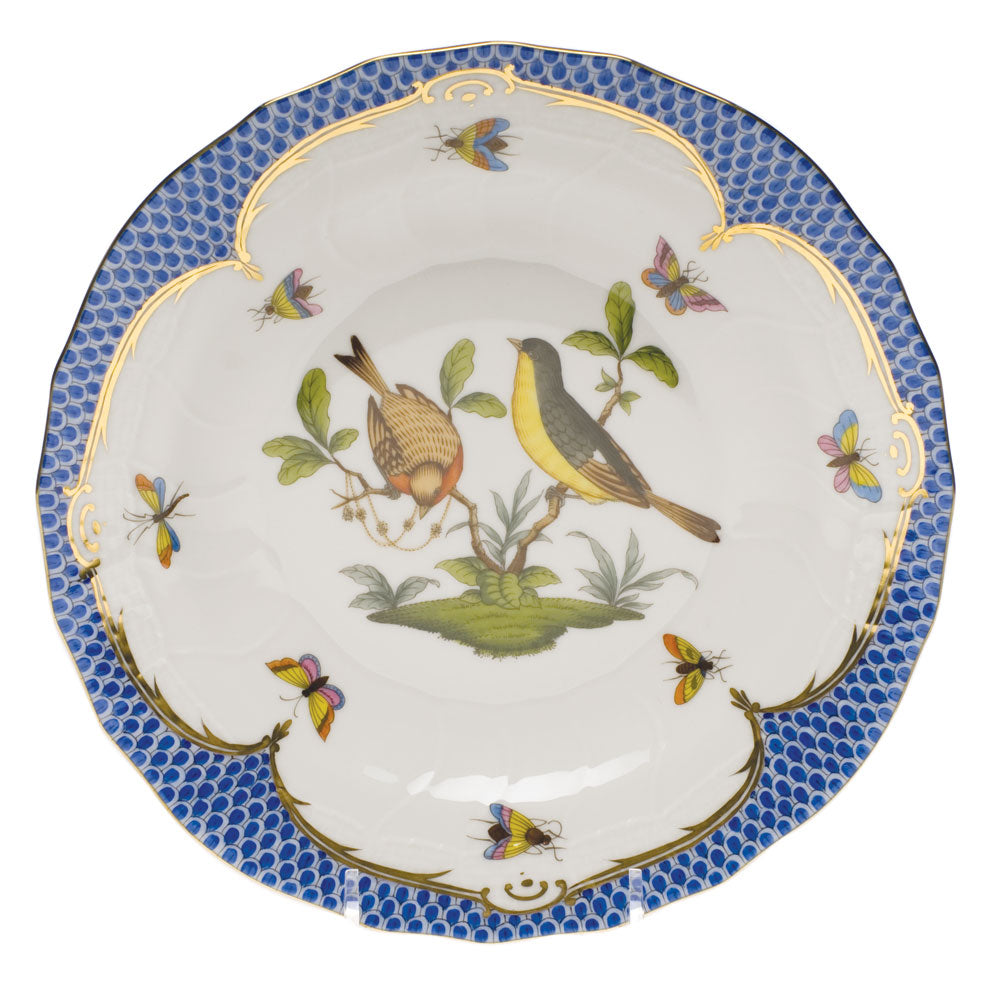 Herend Rothschild Bird Blue Border Dessert Plate - Motif 07 8.25"d - Blue Border