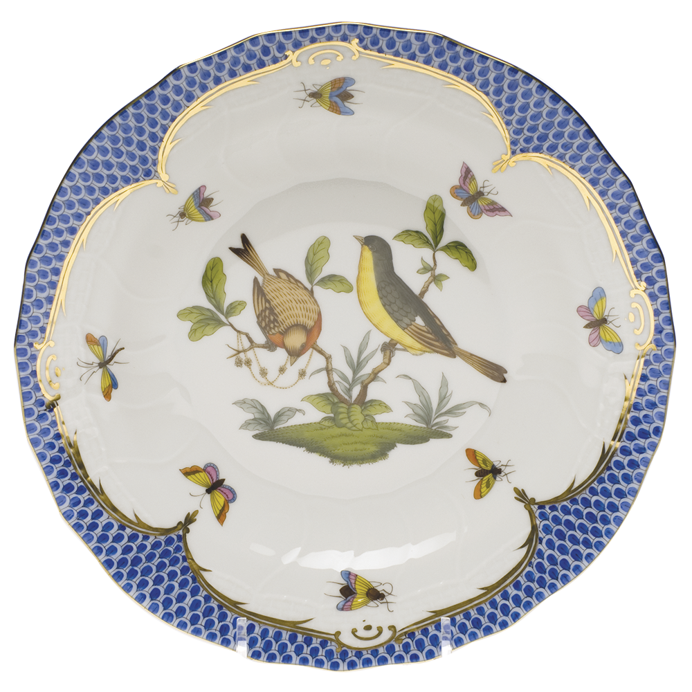 Rothschild Bird Blue Border Dessert Plate - Motif 07 8.25"d