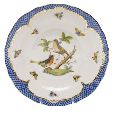 Herend Rothschild Bird Blue Border Dessert Plate - Motif 08 8.25"d - Blue Border