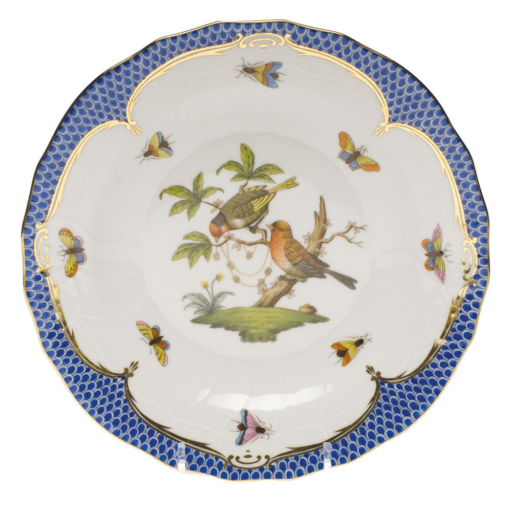 Herend Rothschild Bird Blue Border Dessert Plate - Motif 10 8.25"d - Blue Border