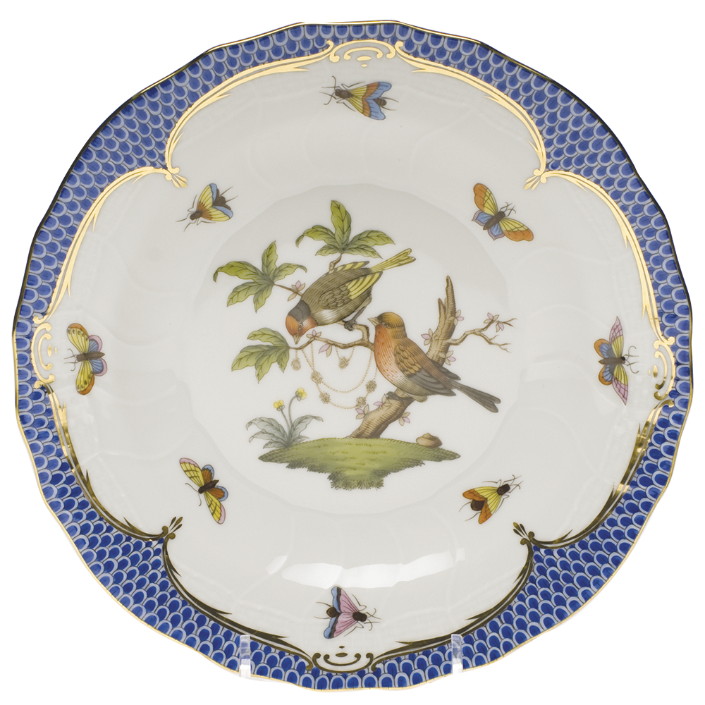 Rothschild Bird Blue Border Dessert Plate - Motif 10 8.25"d