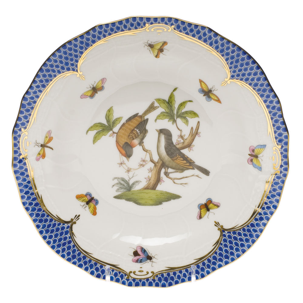 Herend Rothschild Bird Blue Border Dessert Plate - Motif 12 8.25"d - Blue Border