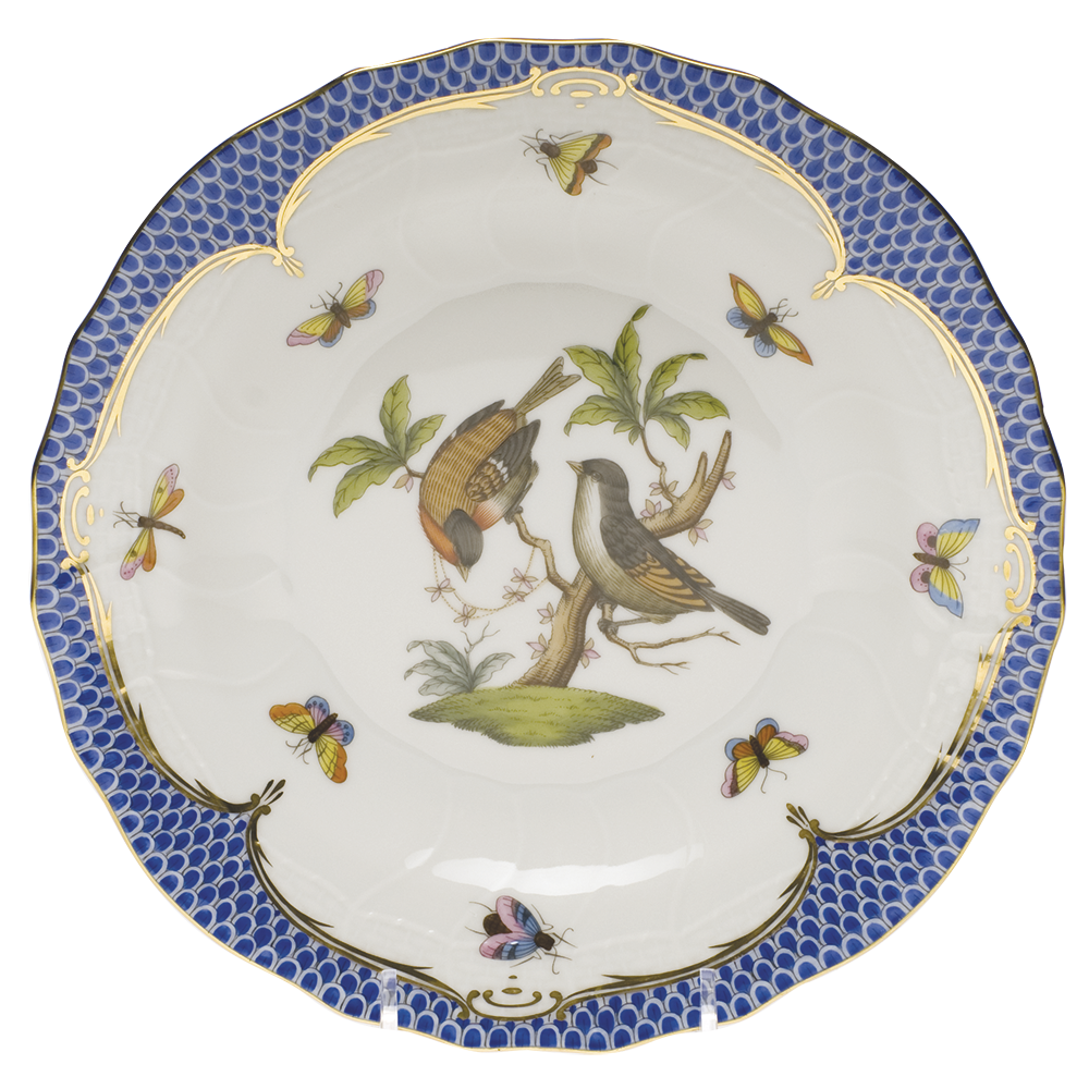 Rothschild Bird Blue Border Dessert Plate - Motif 12 8.25"d