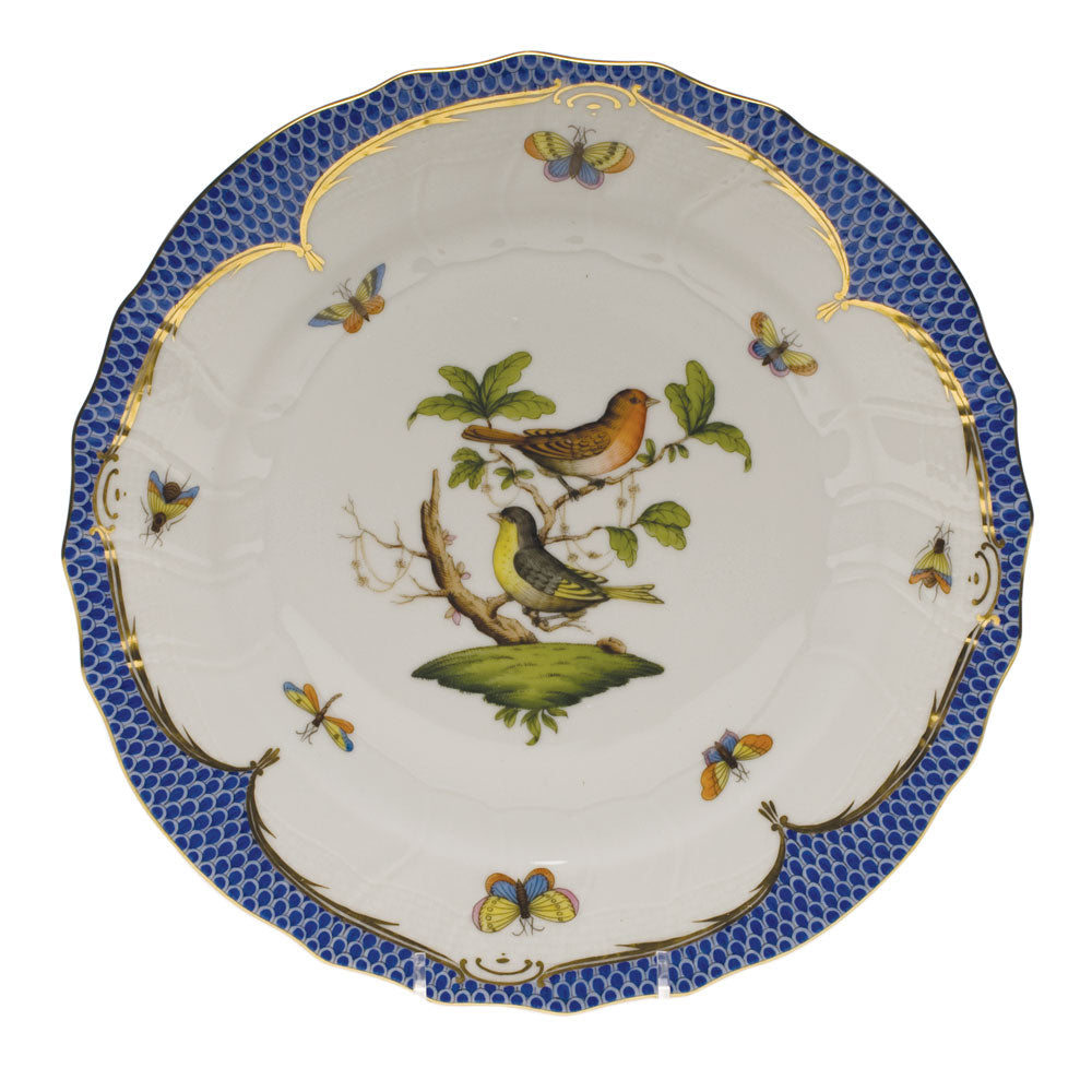 Herend Rothschild Bird Blue Border Dinner Plate - Motif 03 10.5"d - Blue Border