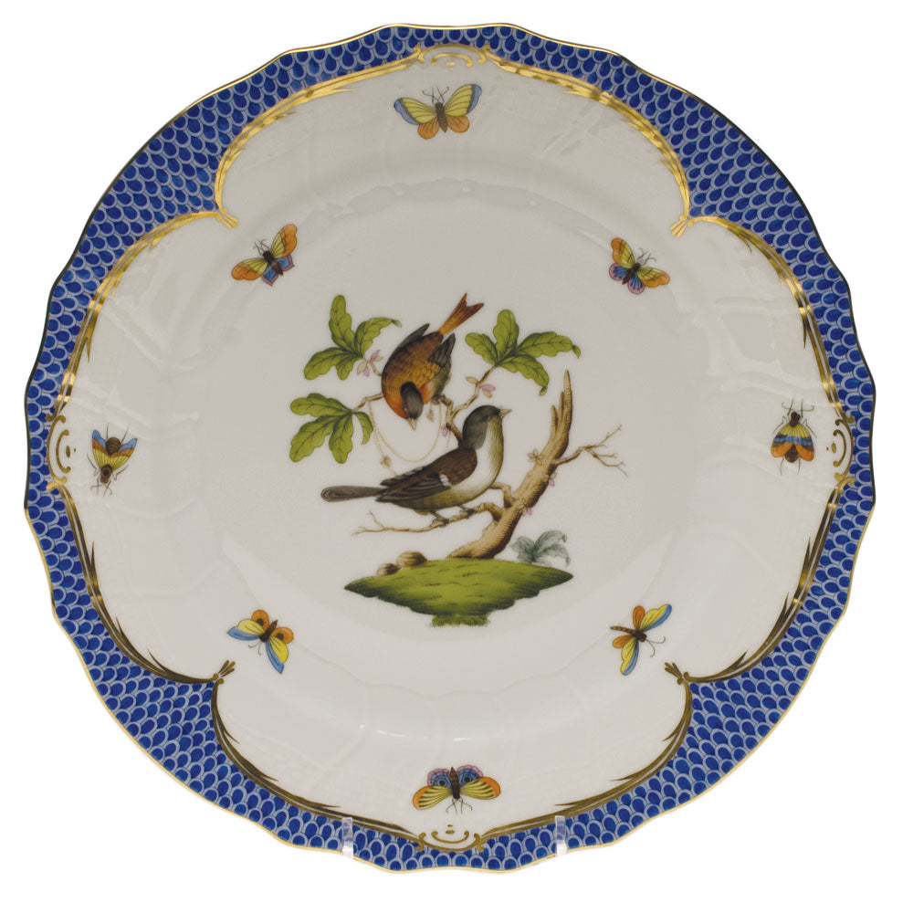 Herend Rothschild Bird Blue Border Dinner Plate - Motif 04 10.5"d - Blue Border