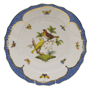 Herend Rothschild Bird Blue Border Dinner Plate - Motif 06 10.5"d - Blue Border