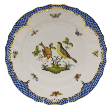 Herend Rothschild Bird Blue Border Dinner Plate - Motif 07 10.5"d - Blue Border