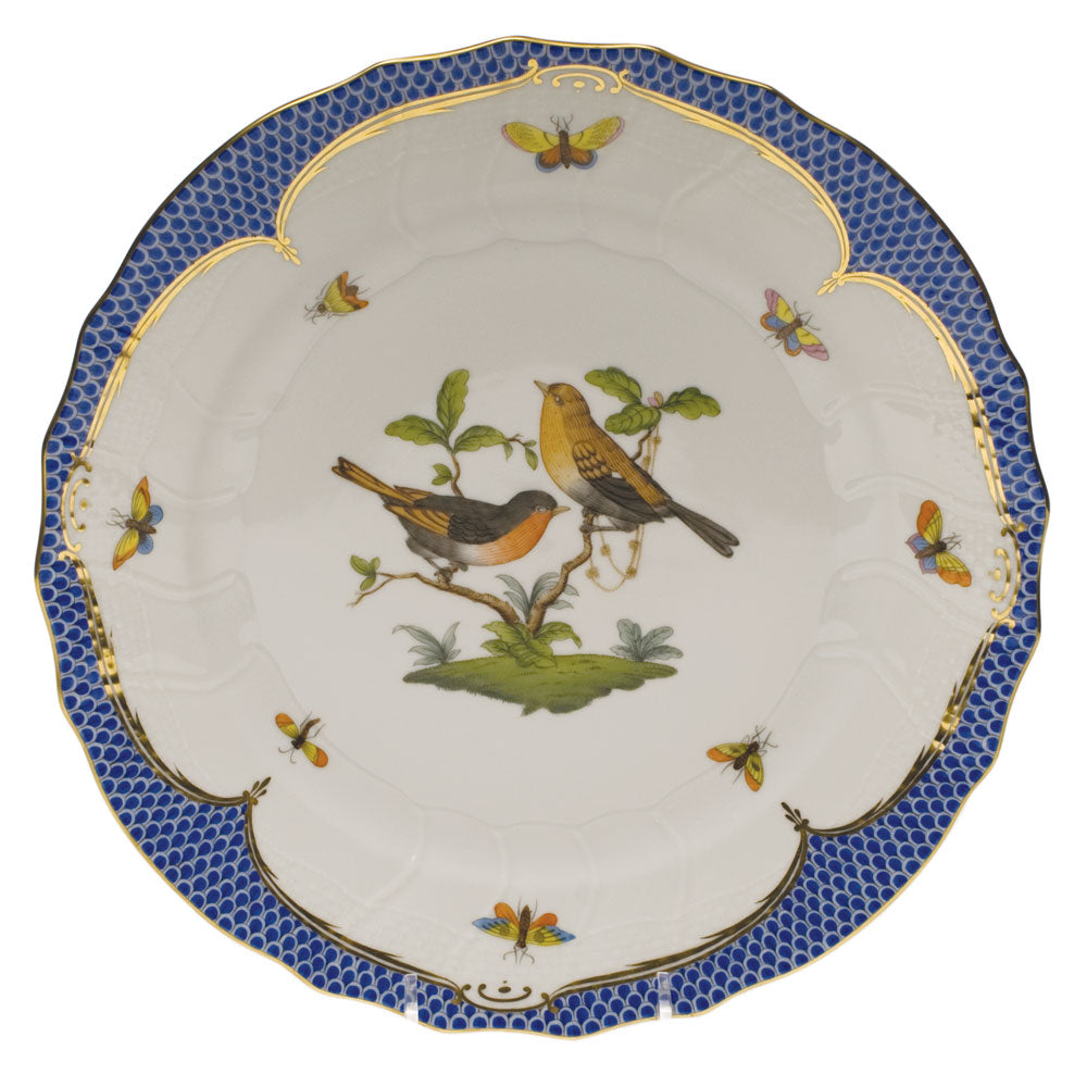 Herend Rothschild Bird Blue Border Dinner Plate - Motif 09 10.5"d - Blue Border