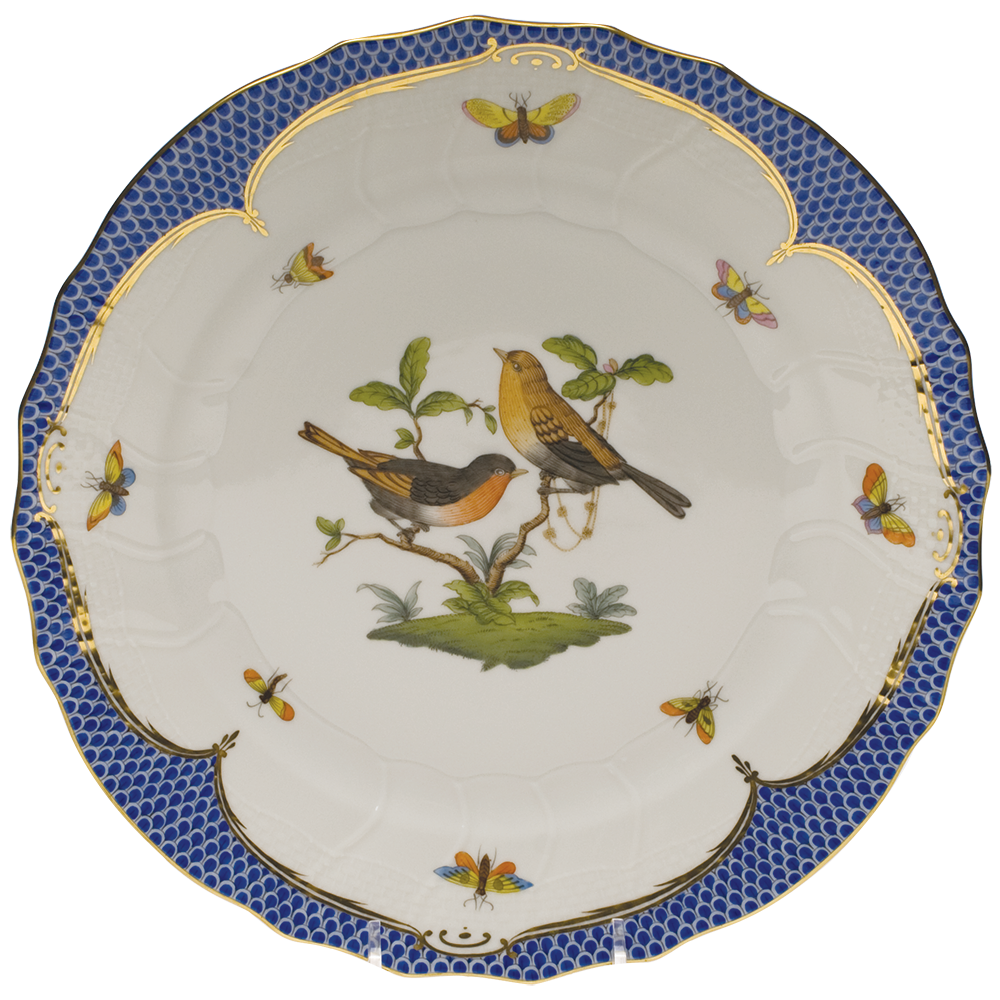 Rothschild Bird Blue Border Dinner Plate - Motif 09 10.5"d