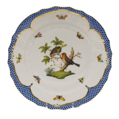 Herend Rothschild Bird Blue Border Dinner Plate - Motif 10 10.5"d - Blue Border