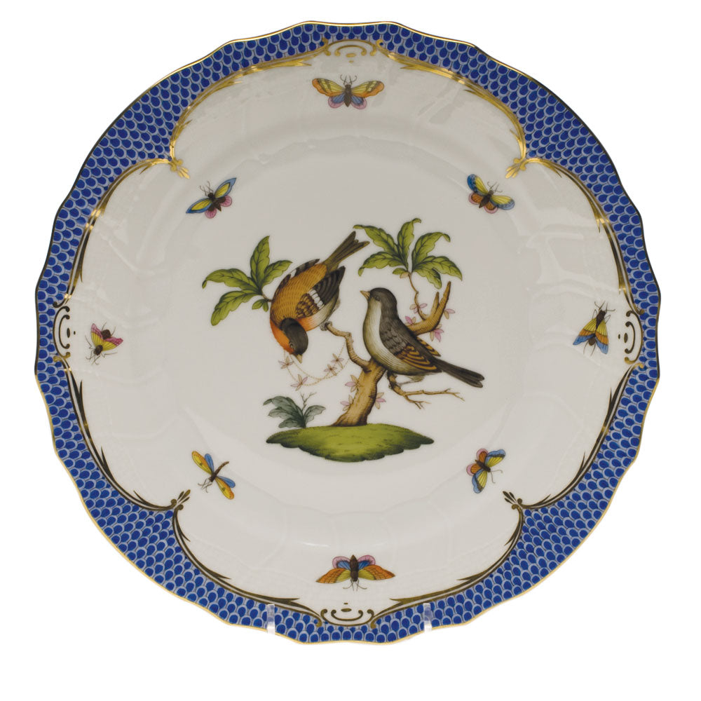 Herend Rothschild Bird Blue Border Dinner Plate - Motif 12 10.5"d - Blue Border