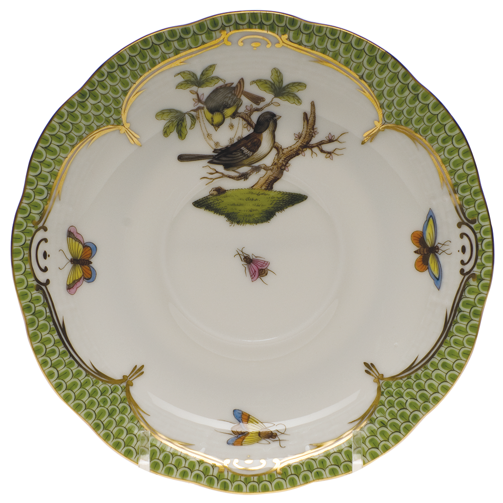 Rothschild Bird Green Bord Tea Saucer - Motif 01 6"d - Green Border