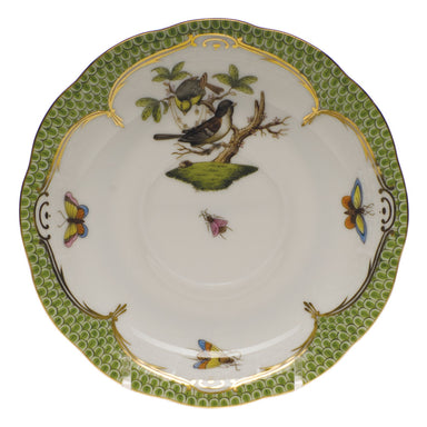 Herend Rothschild Bird Green Bord Tea Saucer - Motif 01 6"d - Green Border