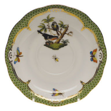 Herend Rothschild Bird Green Bord Tea Saucer - Motif 02 6"d - Green Border