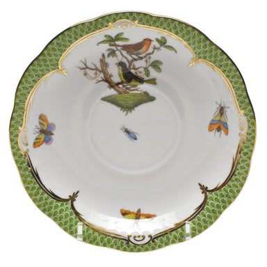 Herend Rothschild Bird Green Bord Tea Saucer - Motif 03 6"d - Green Border