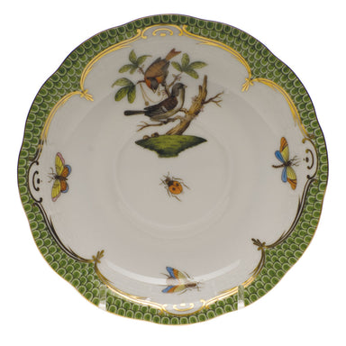 Herend Rothschild Bird Green Bord Tea Saucer - Motif 04 6"d - Green Border