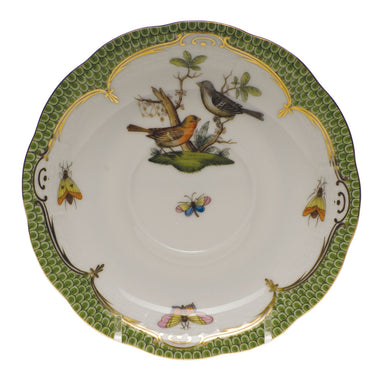 Herend Rothschild Bird Green Bord Tea Saucer - Motif 05 6"d - Green Border