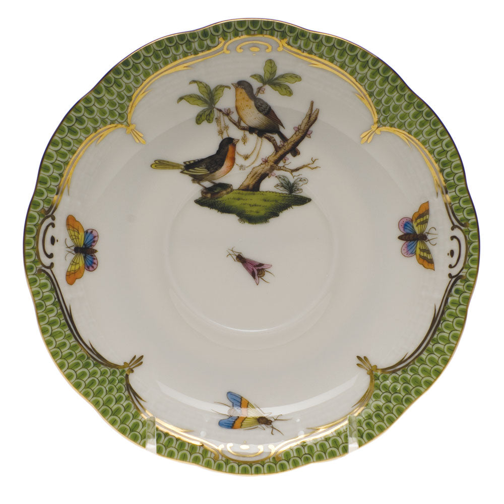 Herend Rothschild Bird Green Bord Tea Saucer - Motif 08 6"d - Green Border