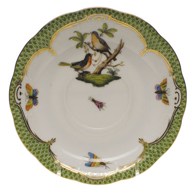 Herend Rothschild Bird Green Bord Tea Saucer - Motif 08 6"d - Green Border