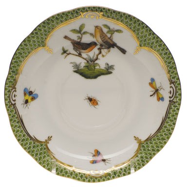 Herend Rothschild Bird Green Bord Tea Saucer - Motif 09 6"d - Green Border