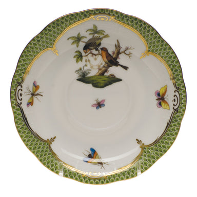 Herend Rothschild Bird Green Bord Tea Saucer - Motif 10 6"d - Green Border