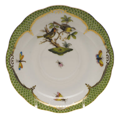 Herend Rothschild Bird Green Bord Tea Saucer - Motif 11 6"d - Green Border