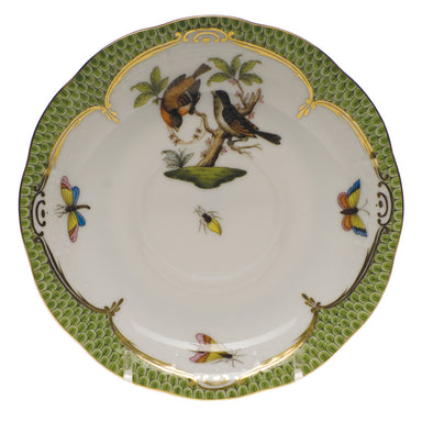 Herend Rothschild Bird Green Bord Tea Saucer - Motif 12 6"d - Green Border