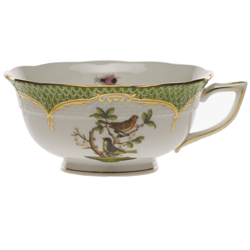 Rothschild Bird Green Bord Tea Cup - Motif 03 (8 Oz) - Green Border