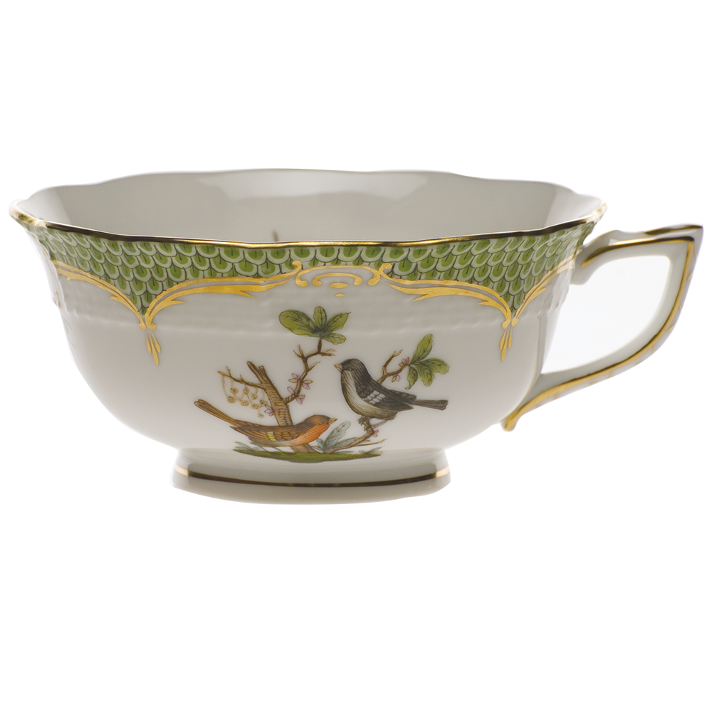Rothschild Bird Green Bord Tea Cup - Motif 05 (8 Oz) - Green Border