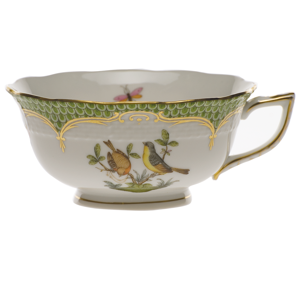 Rothschild Bird Green Bord Tea Cup - Motif 07 (8 Oz) - Green Border