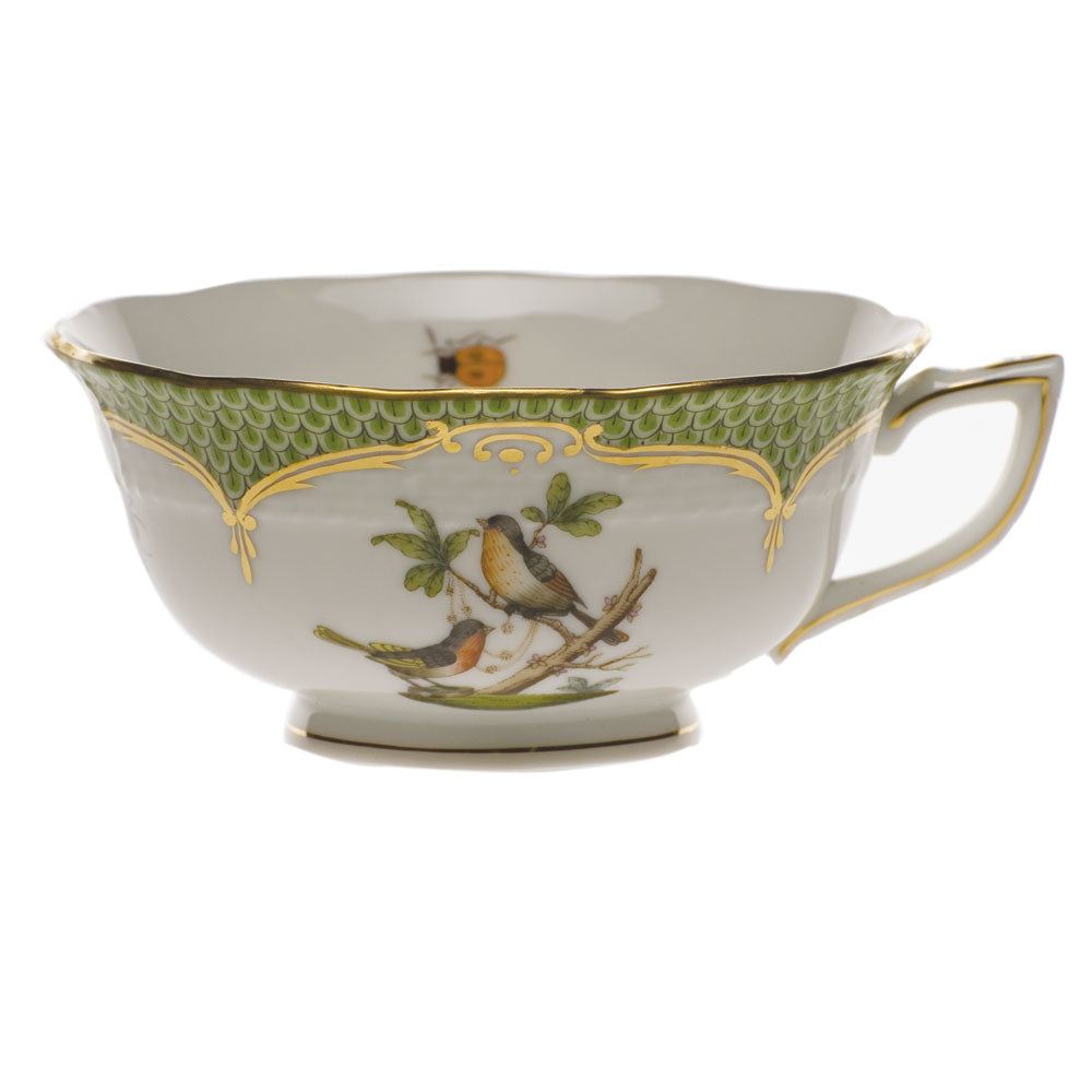 Herend Rothschild Bird Green Bord Tea Cup - Motif 08 (8 Oz) - Green Border