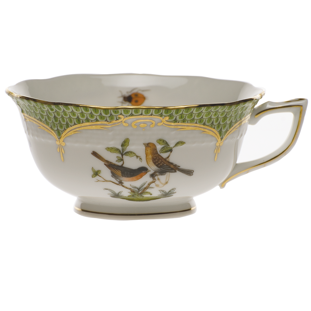 Rothschild Bird Green Bord Tea Cup - Motif 09 (8 Oz) - Green Border