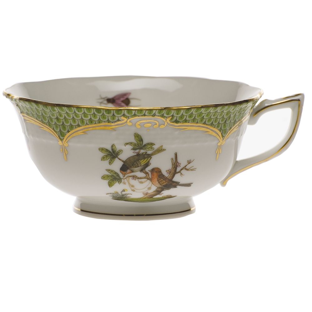 Rothschild Bird Green Bord Tea Cup - Motif 10 (8 Oz) - Green Border