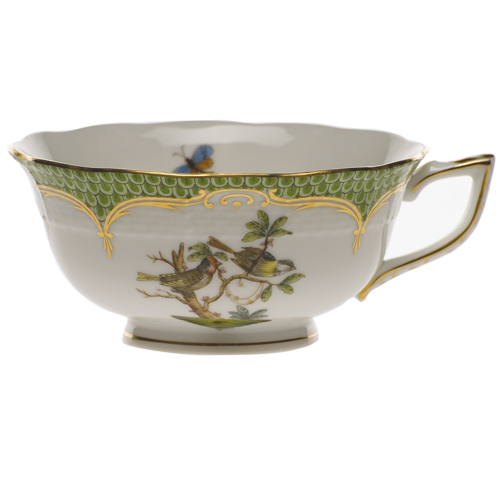 Rothschild Bird Green Bord Tea Cup - Motif 11 (8 Oz) - Green Border