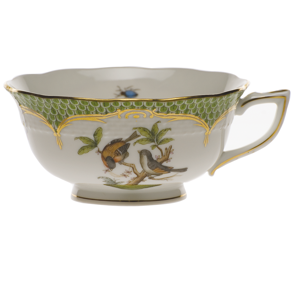 Rothschild Bird Green Bord Tea Cup - Motif 12 (8 Oz) - Green Border