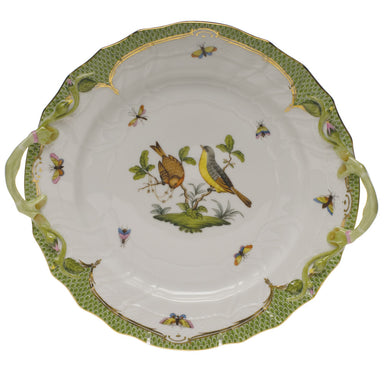 Herend Rothschild Bird Green Bord Chop Plate W/handles  12"d - Green Border