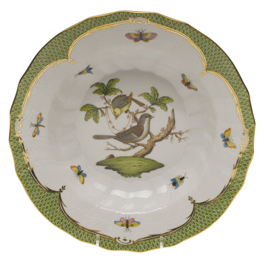 Herend Rothschild Bird Green Bord Rim Soup - Motif 01 9.5"d - Green Border