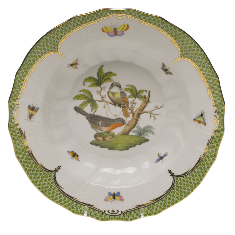 Herend Rothschild Bird Green Bord Rim Soup - Motif 02 9.5"d - Green Border