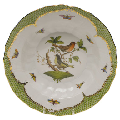 Herend Rothschild Bird Green Bord Rim Soup - Motif 03 9.5"d - Green Border