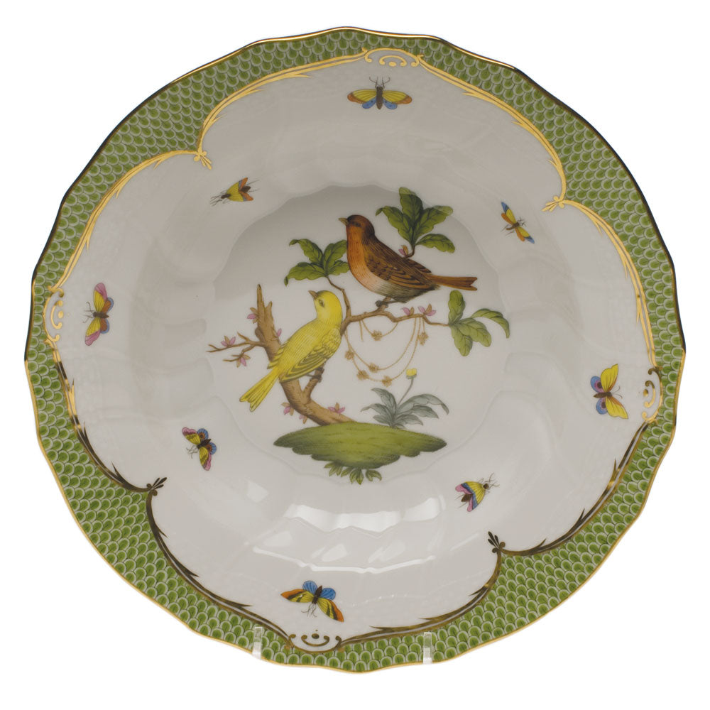 Herend Rothschild Bird Green Bord Rim Soup - Motif 06 9.5"d - Green Border