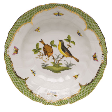 Herend Rothschild Bird Green Bord Rim Soup - Motif 07 9.5"d - Green Border