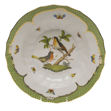 Herend Rothschild Bird Green Bord Rim Soup - Motif 08 9.5"d - Green Border