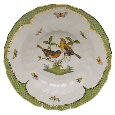 Herend Rothschild Bird Green Bord Rim Soup - Motif 09 9.5"d - Green Border