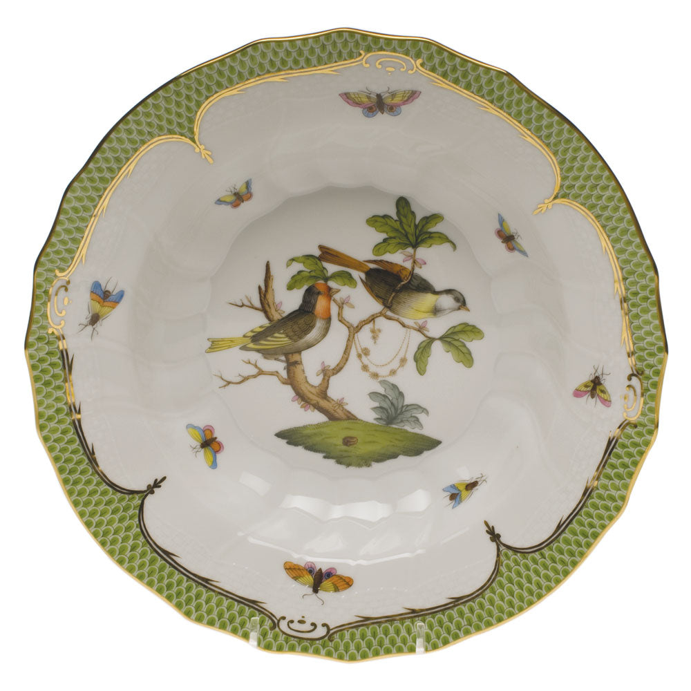 Herend Rothschild Bird Green Bord Rim Soup - Motif 11 9.5"d - Green Border