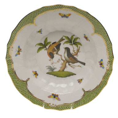 Herend Rothschild Bird Green Bord Rim Soup - Motif 12 9.5"d - Green Border